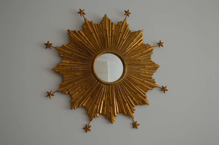 Vintage Giltwood Sunburst Mirror with Stars