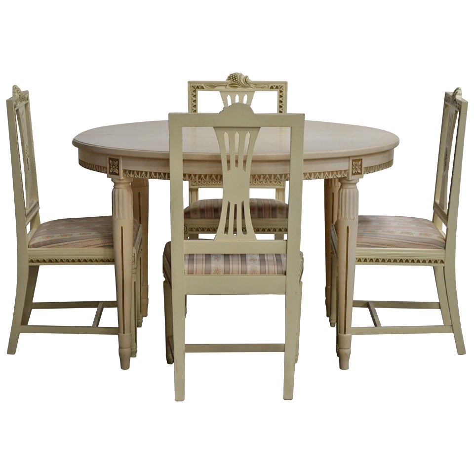Gustavian Style Dining Table and Four Chairs