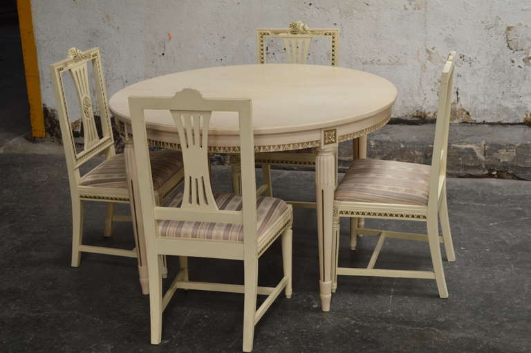 Swedish Gustavian Style Dining Table and Four Chairs