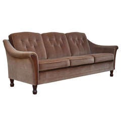 Vintage Tailored Mohair Velvet Sofa with Flared Arms and Button Tufting