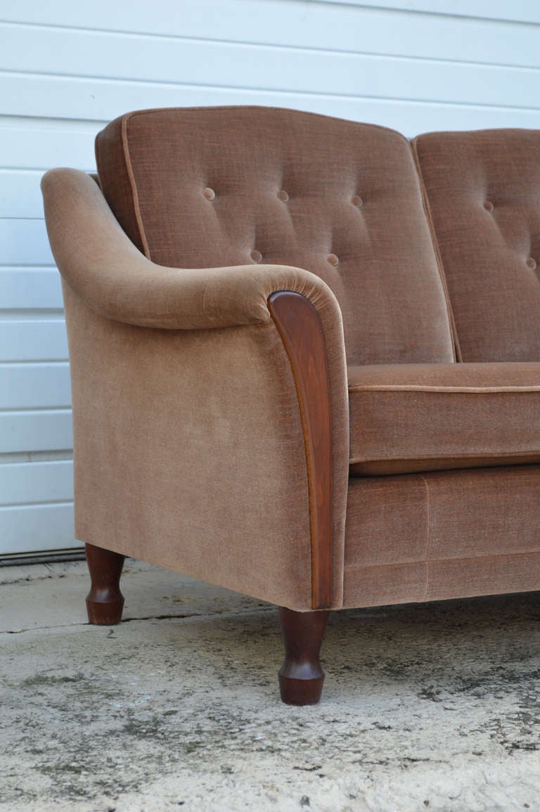 Vintage Tailored Mohair Velvet Sofa with Flared Arms and Button Tufting In Good Condition In Atlanta, GA