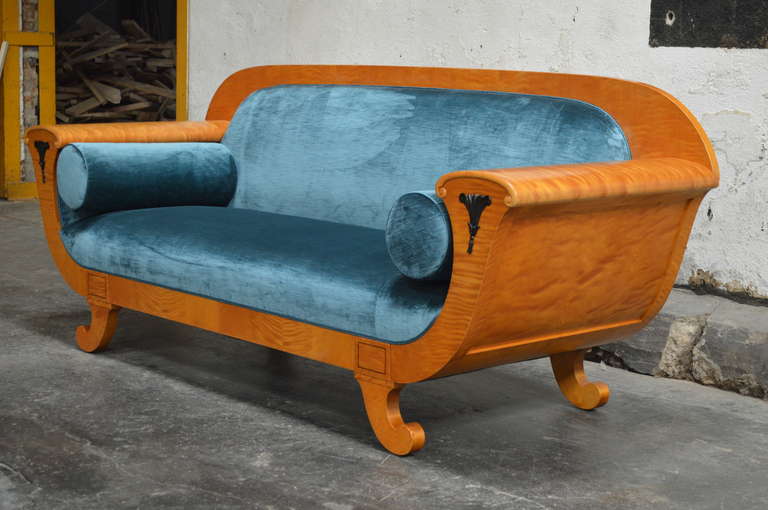 Antique Biedermeier Revival Sofa Upolstered in Jim Thompson Silk Velvet In Excellent Condition In Atlanta, GA