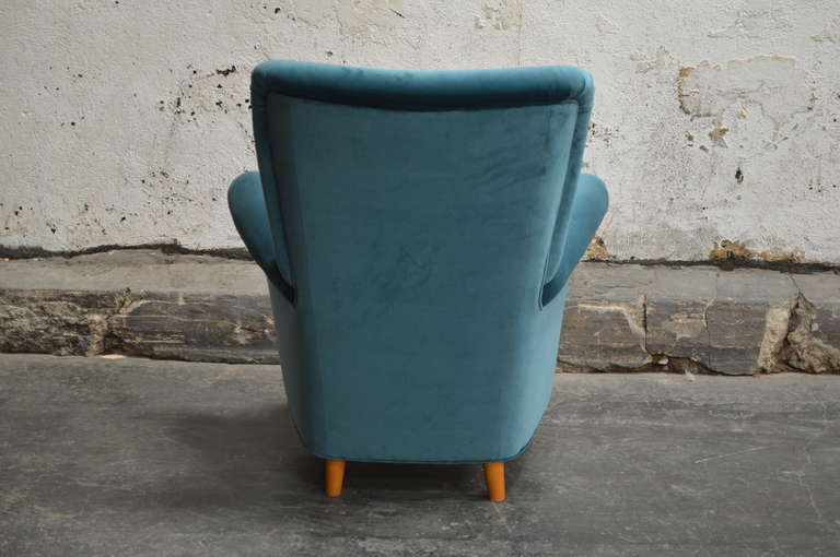 Velvet Swedish Art Moderne High Back Lounge Chair