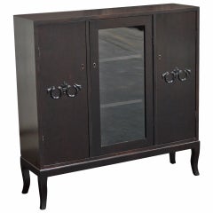 Swedish Dark Birch Buffet Server Cabinet or Bookcase with Curio
