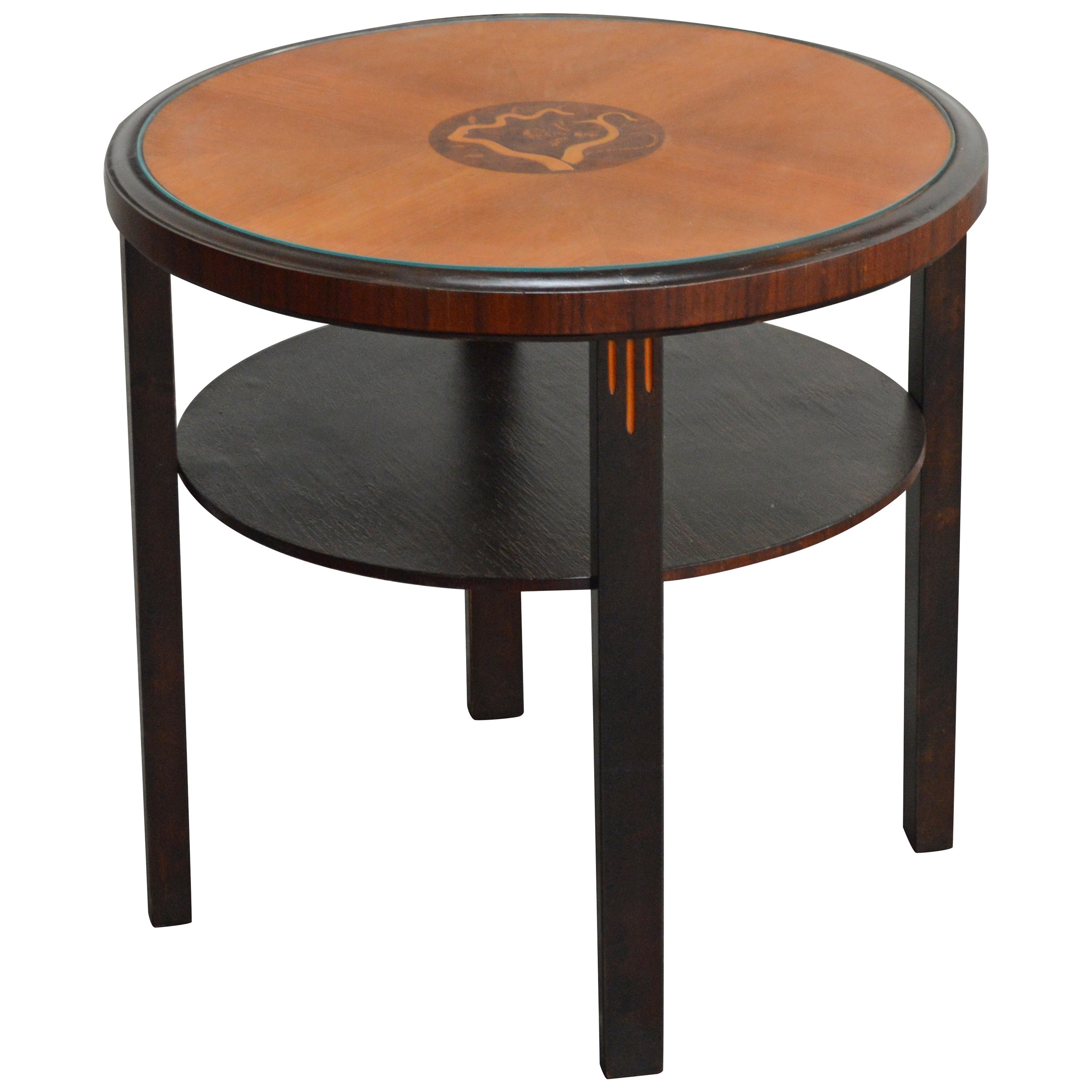 Swedish Art Deco Round Intarsia Side or End Table