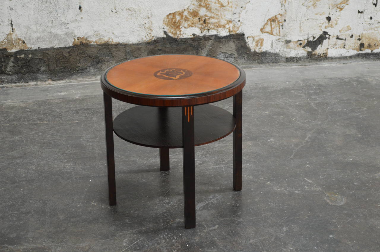 Swedish Art Deco Round Intarsia Side or End Table In Excellent Condition In Atlanta, GA