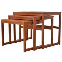 Teak Wood Sled-Base Nesting Tables