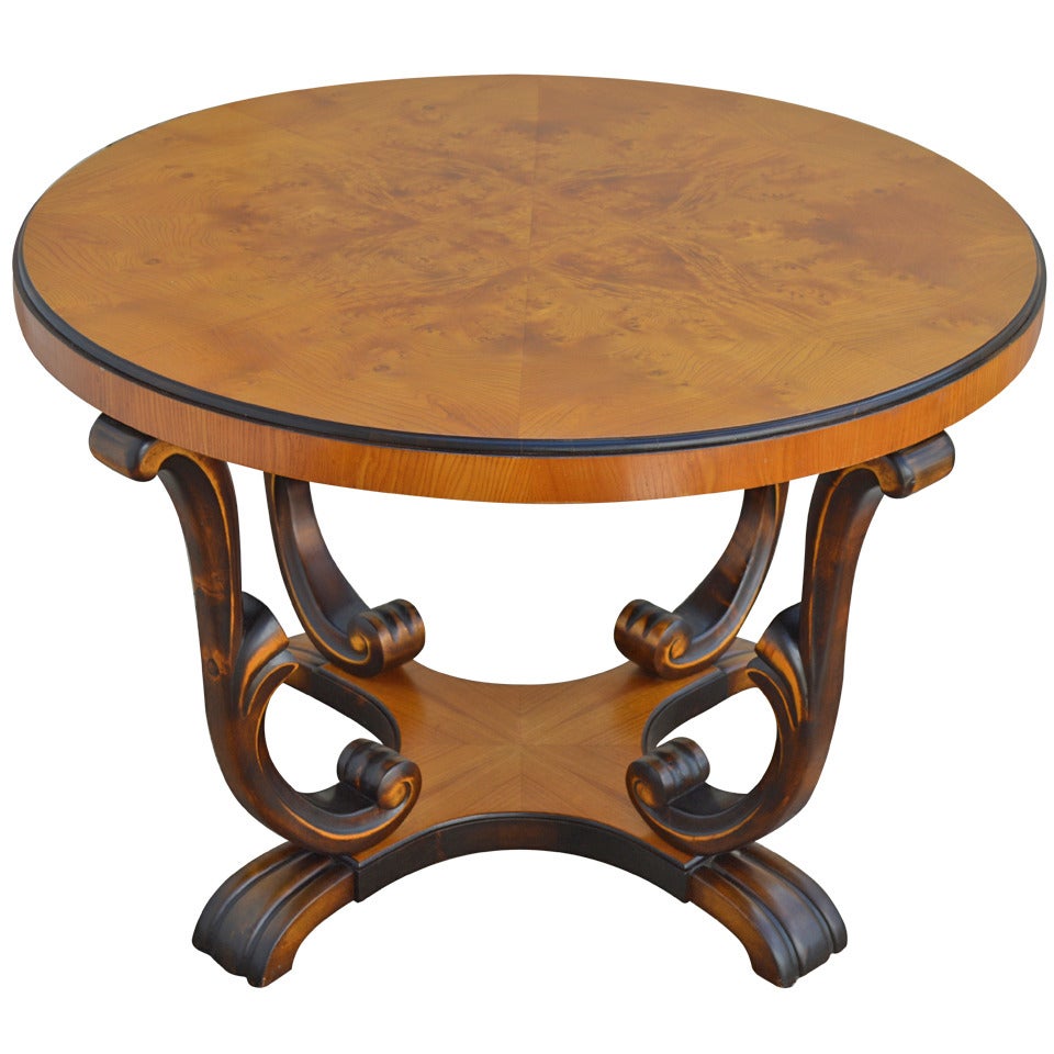 Swedish Art Deco Round Carpathian Elm End Or Side Table