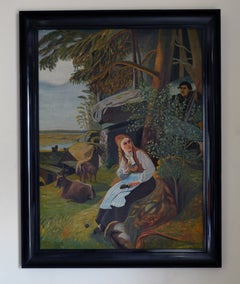 Antique Swedish Fairy Tale Pastoral Painting