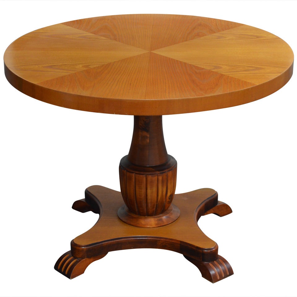 Swedish Art Deco Round Golden Elm End or Side Table For Sale