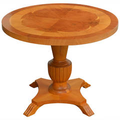 Swedish Deco Round Golden, Elm Intarsia Side or End Table 4