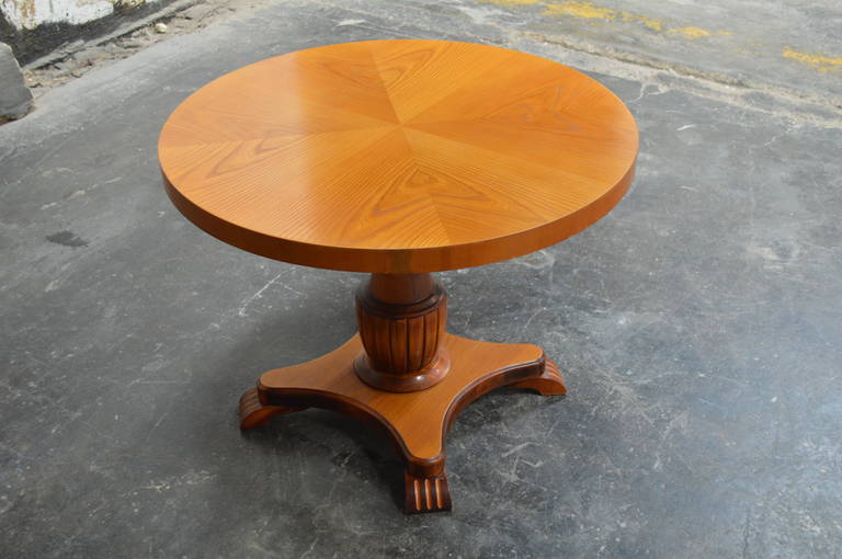 Birch Swedish Art Deco Round Golden Elm End or Side Table For Sale