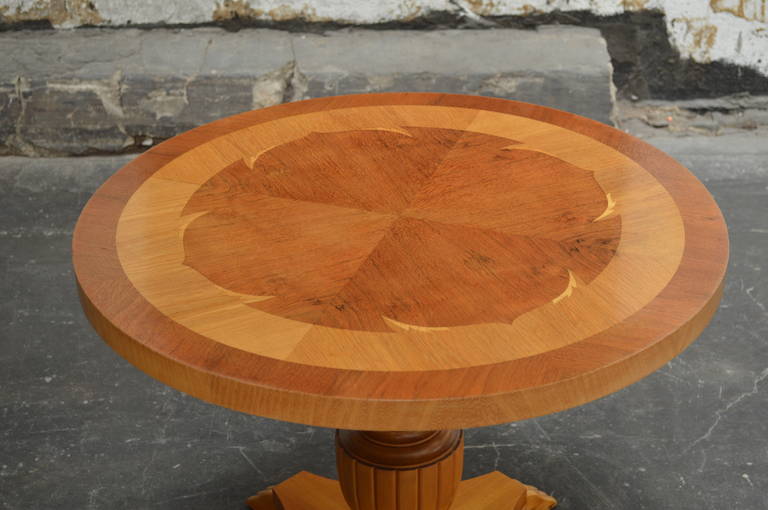 Art Deco Swedish Deco Round Golden, Elm Intarsia Side or End Table