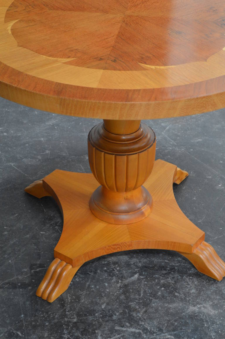 Mid-20th Century Swedish Deco Round Golden, Elm Intarsia Side or End Table