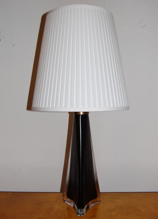 Orrefors Dark Green Sommerso Art Glass Lamp by Carl Fagerlund