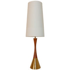 Vintage Swedish Teak and Brass Table Lamp by Bergboms