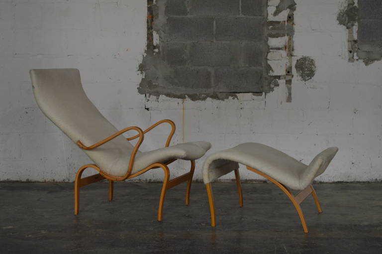 Vintage Swedish "Pernilla 1" Chair and Ottoman by Bruno Mathsson