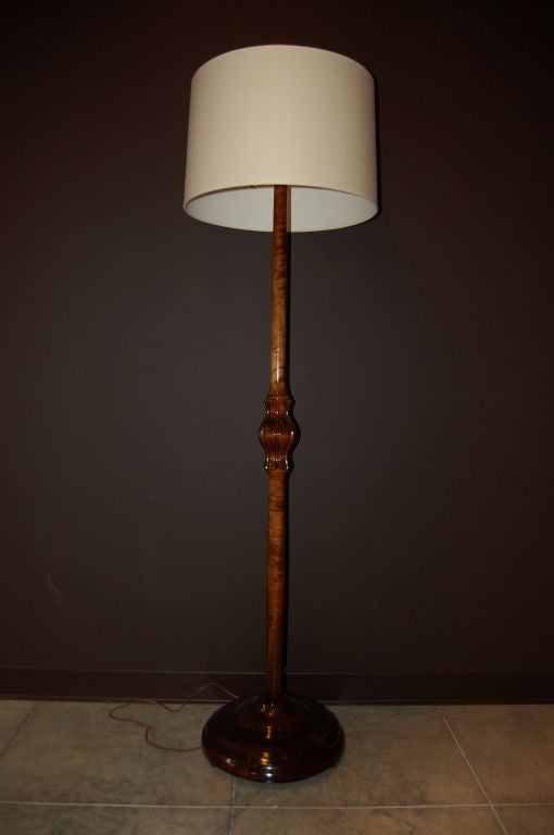 Vintage Swedish Art Deco Carved Flame Birch Floor Lamp