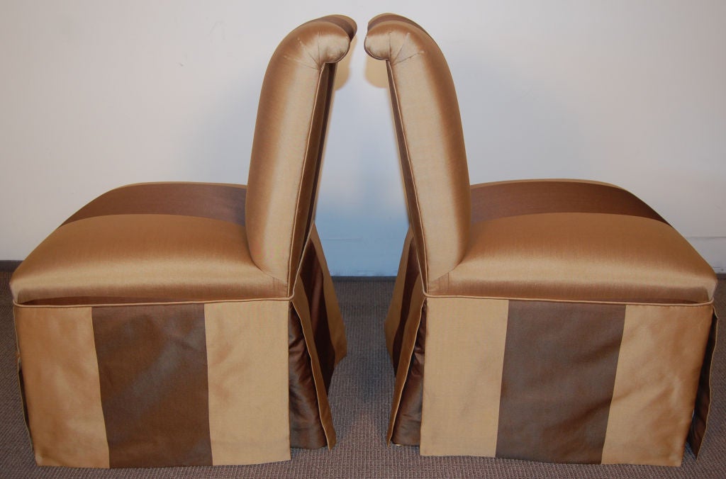 Hollywood Regency Pair of Vintage Armless Striped Slipper Chairs c. 1940