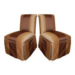 Pair of Vintage Armless Striped Slipper Chairs c. 1940 9