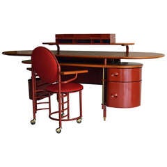 Used Rare Johnson Wax 1 Desk and 2 Chair by Frank Lloyd Wright for Cassina