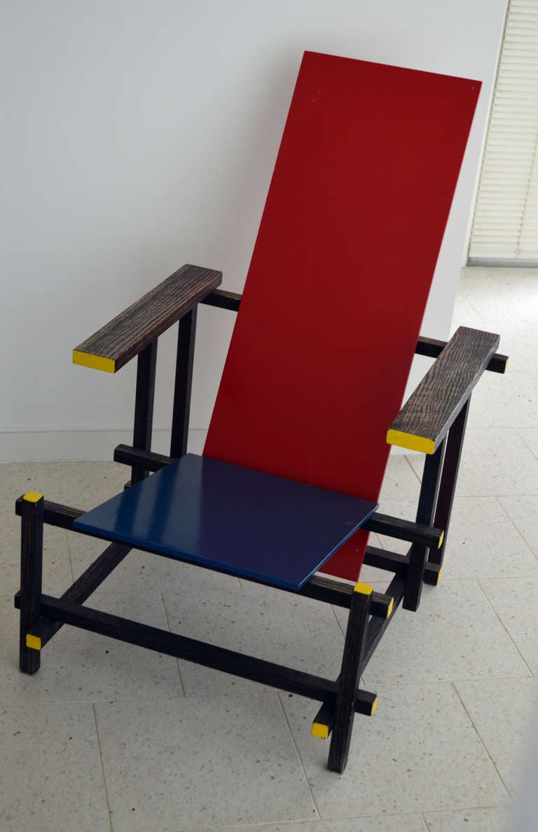 American *SALE* Vintage Red and Blue Modernist Chair in the Manner of Gerrit Rietveld