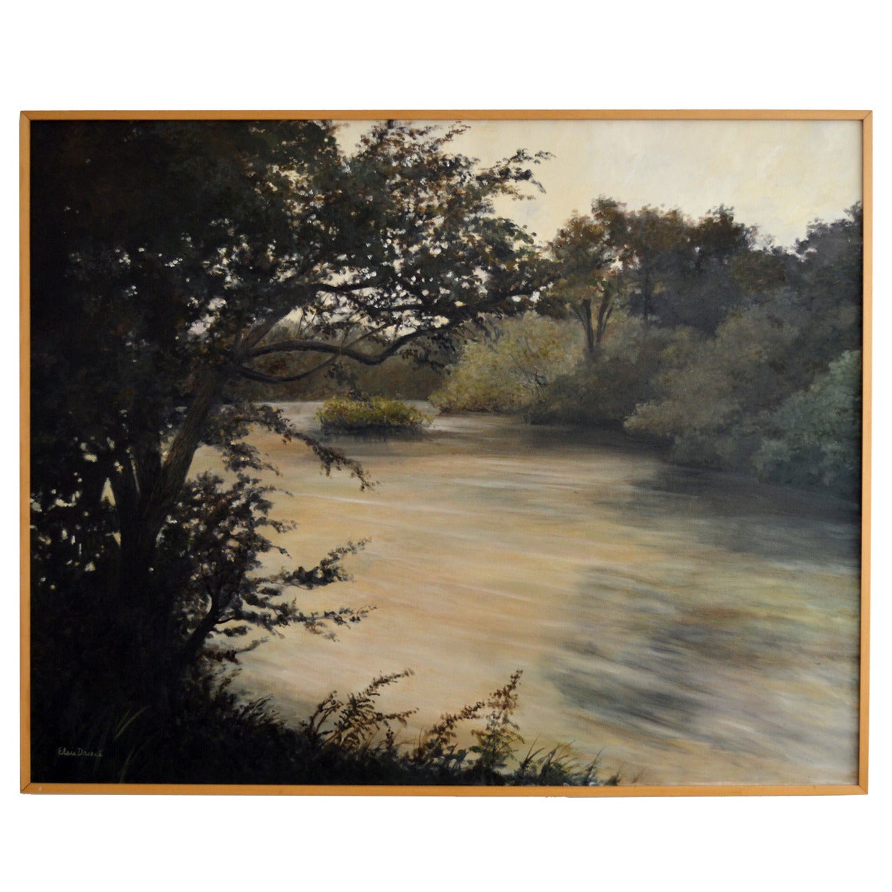 *SALE* Large Riverscape Oil on Canvas Painting by Elsie Dresch