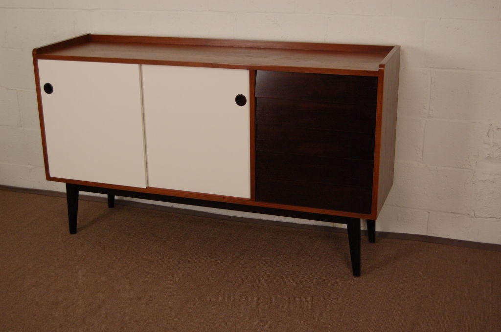 Swedish Mid-Century Teak and White Lacquer Credenza