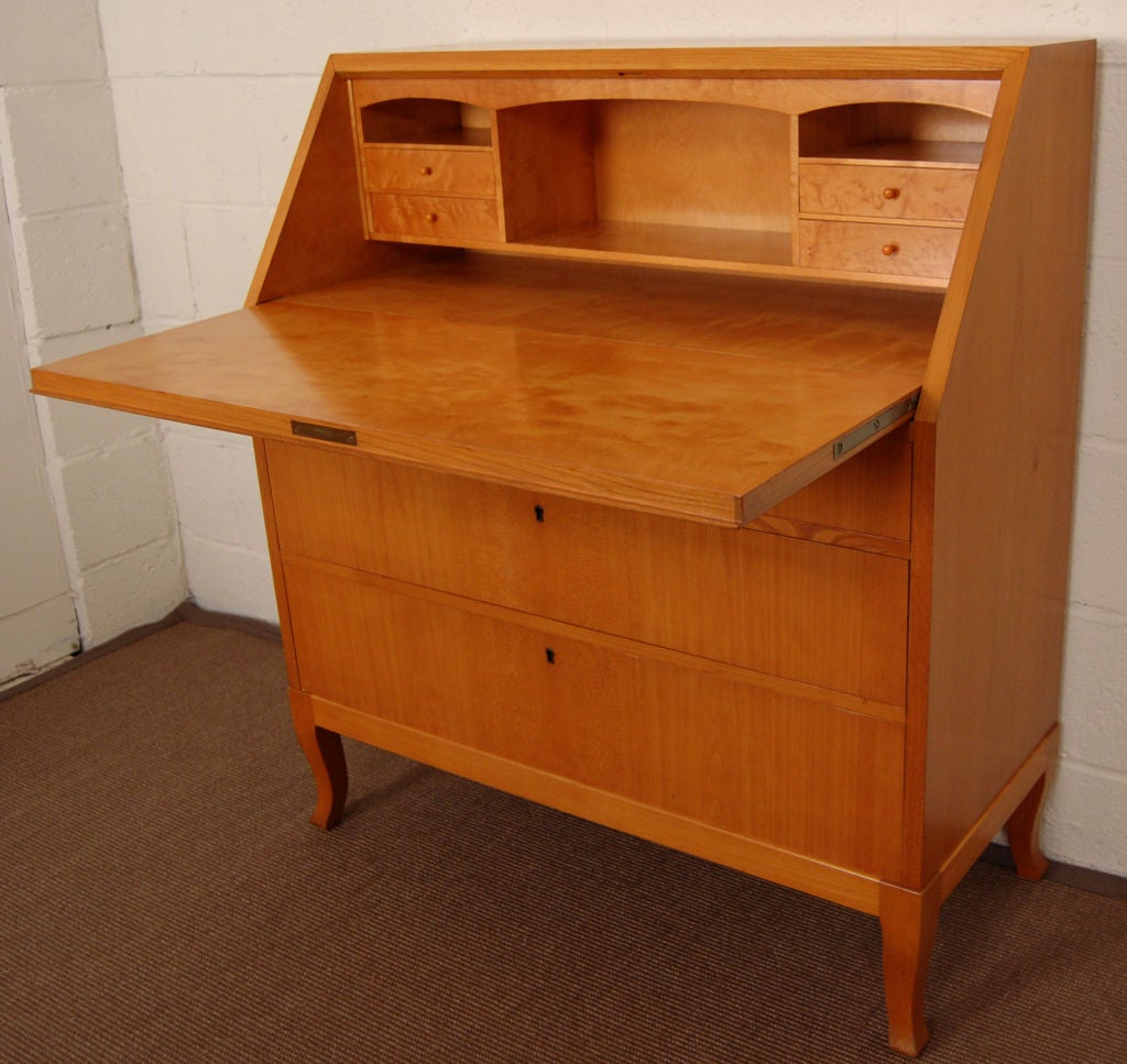 Swedish Art Moderne Golden Elm Drop-Leaf Secretary Writing Desk