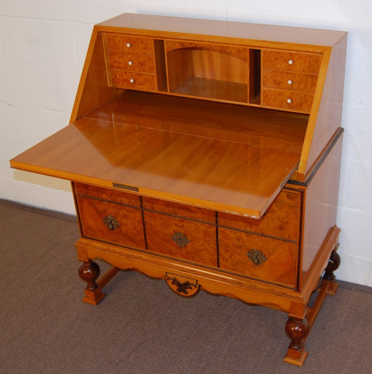 Swedish Carpathian Elm Secretaire Writing Desk