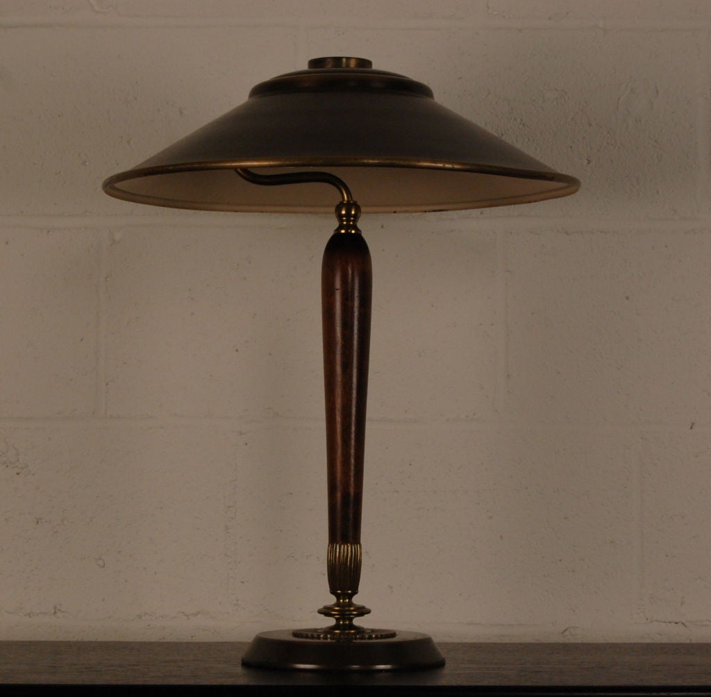 Swedish Art Deco Brass Flame Birch Desk Table Lamp