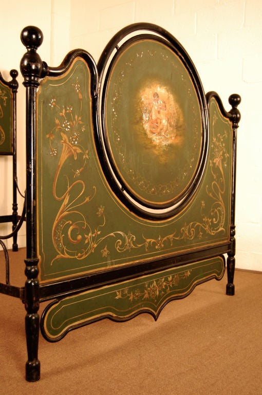 Renaissance Revival Antique Italian Painted Tole Queen Size Bed