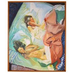 Large Vintage Painting of Two Nudes by Neill Slaughter