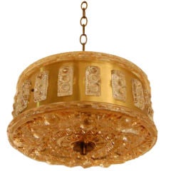 Swedish Mid-Century Modern Glass and Brass Pendant Chandelier 2