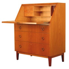 Swedish Art Moderne Golden Elm Drop-Leaf Secretary Writing Desk