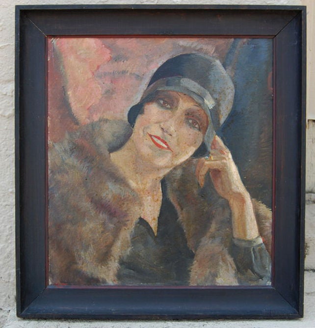 Portrait of Flapper by C. Brosset, Signed Oil on Canvas c. 1928<br />
<br />
Image Size 16