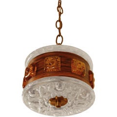 Swedish Mid-Century Modern Wood and Art Glass Pendant Chandelier 4