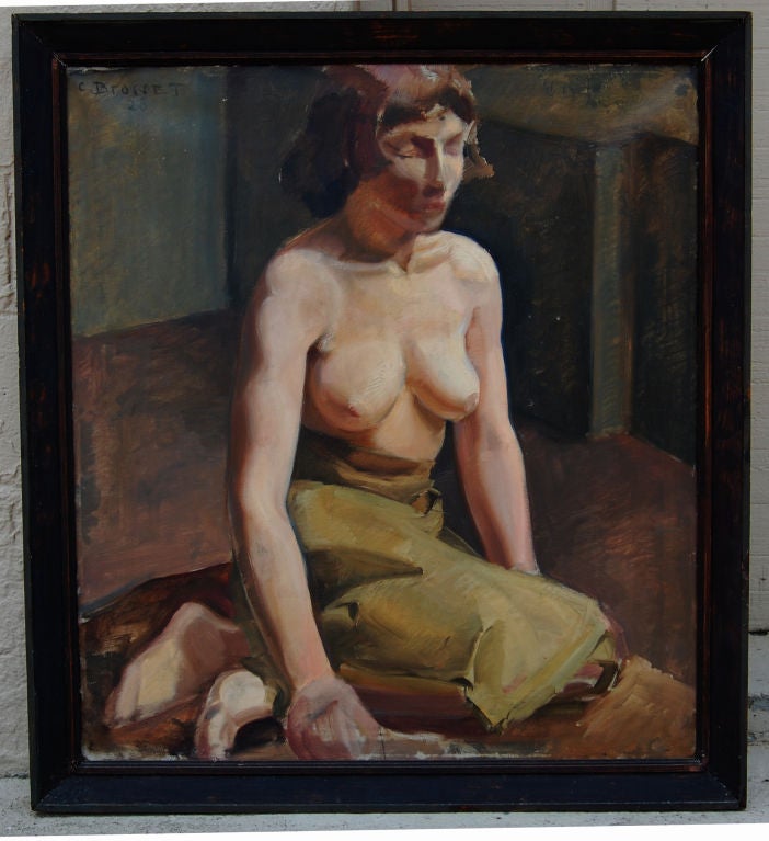 Nude oil on canvas portrait signed 