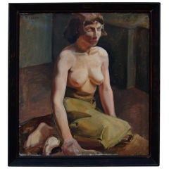 Nude Portrait by C. Brosset, Signed Oil on Canvas c. 1928