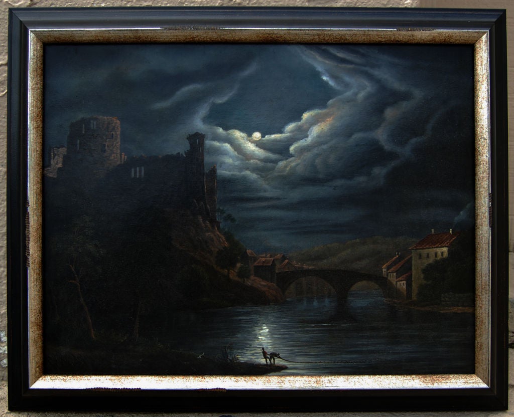 Gorgeous dark slate blue nightscape or landscape of Swedish river with castle.  The Gota Canal was constructed in the early 19th century in Sweden and connects Goteborg (Gothenburg)in the West to Soderkoping on the Baltic Sea via the Gota Alv (Gota