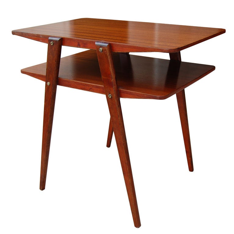 Two-Tier MId-Century Modern End Table in Ribbon Mahogany at 1stDibs