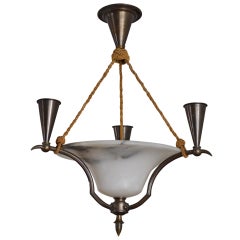 Swedish Neoclassical Iron and Alabaster Candelabra Chandelier