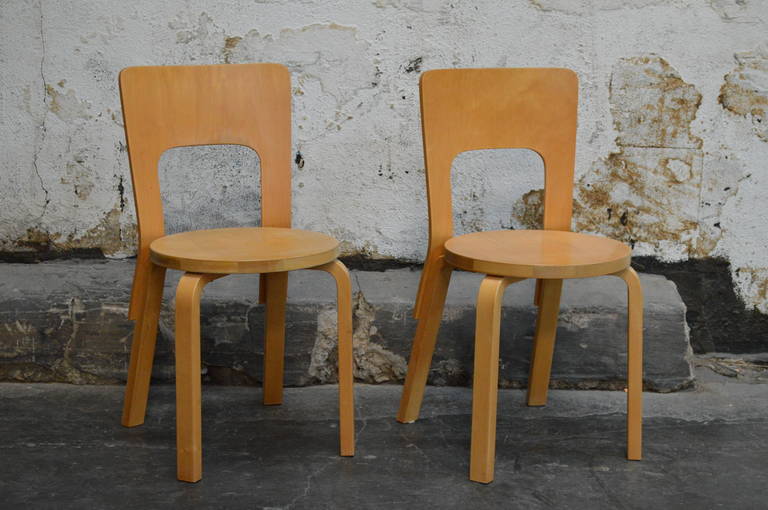 Swedish Pair of Vintage No. 66 Alvar Aalto Chairs for Artek