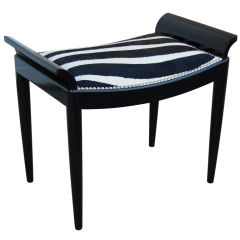 Swedish Art Moderne Black Lacquer Stool in Zebra Cowhide