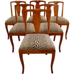 Set of Six Swedish Flame Birch Dining Side Chairs