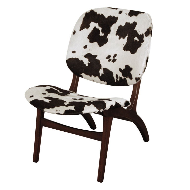 Schwedischer Sessel aus Ponyfell, Mid-Century Modern im Angebot