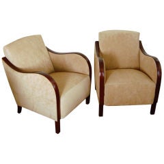 Vintage Pair of Swedish Art Deco Moderne Club Chairs in Suede Leather