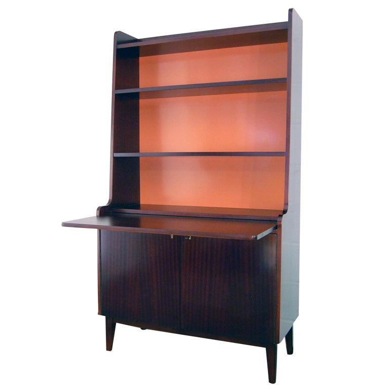 Swedish Mid-Century Modern Mahogany Desk and Hutch