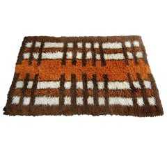 Vintage Swedish Modern Orange or Brown Rya Rug by Tabergs