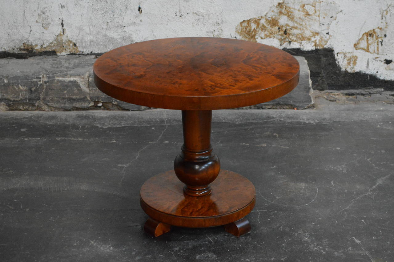 Swedish Round Flame Birch Pedestal End or Side Table 2